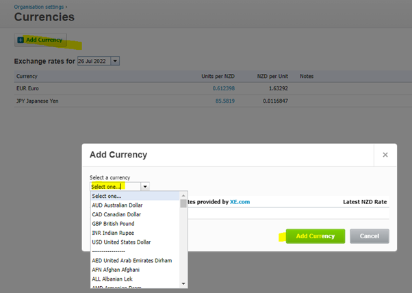 Step 1 - Setting up Foreign Currency in Xero