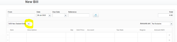 Step 1 - Processing a foreign currency sale or bill in Xero